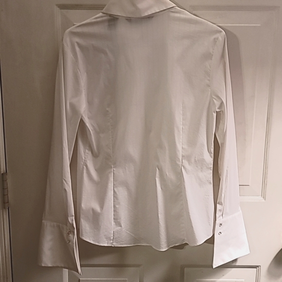 NWOT HTF  Express Stretch White Blouse with Tiny Rhinestone Buttons Seasonless - Picture 5 of 7